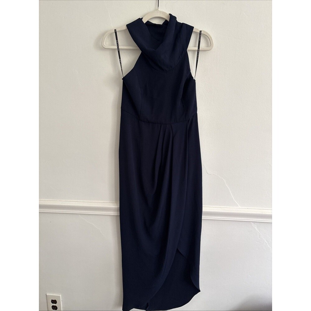 NWT Shona Joy Navy Dress Sz 8 Monique Funnel Neck Backless Maxi Dress